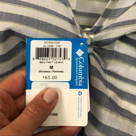 Columbia Womens Early Tide Long Sleeve Button-Up Shirt Blue Striped Cotton Blend - Picture 7 of 9